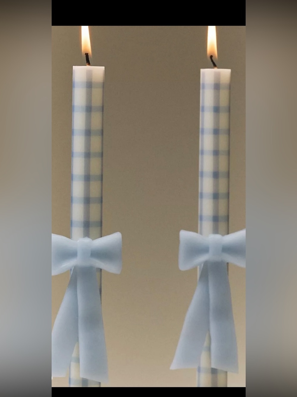 Anthropologie Gingham Bow Taper Candles. Set of 2.